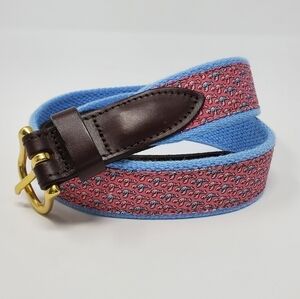 VINEYARD VINES FABRIC WOVEN LEATHER BELT PINK & BLUE LOBSTERS UNISEX WOMEN OS